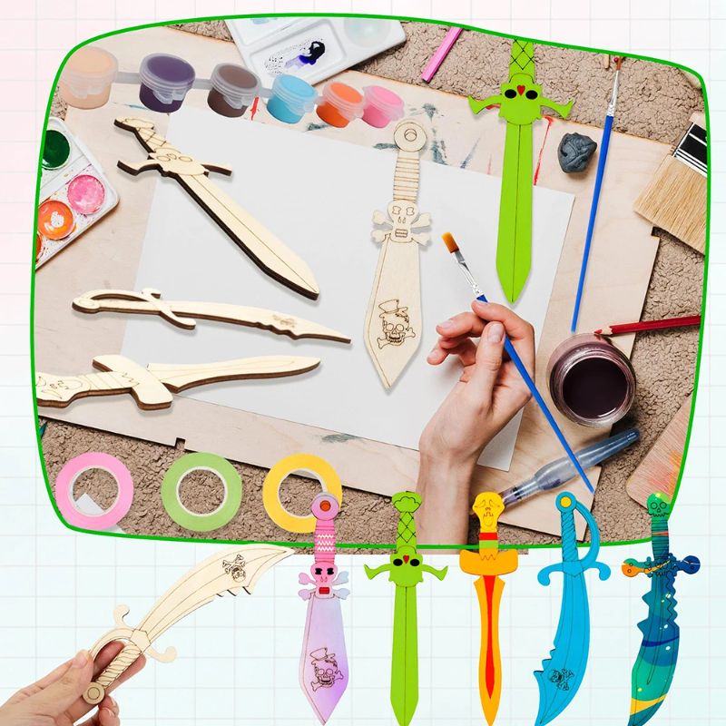 Cosplay Prop Paint - 16pcs Kids Wooden Pirate Themed Sword