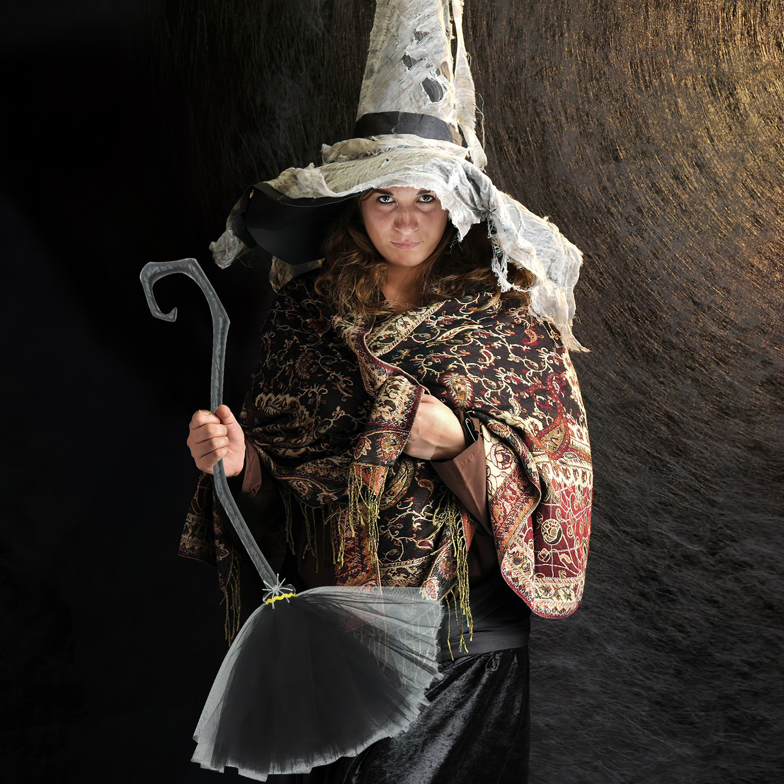 Detachable Cosplay Prop - Witch Broom Halloween Plastic Gauze Lightweight