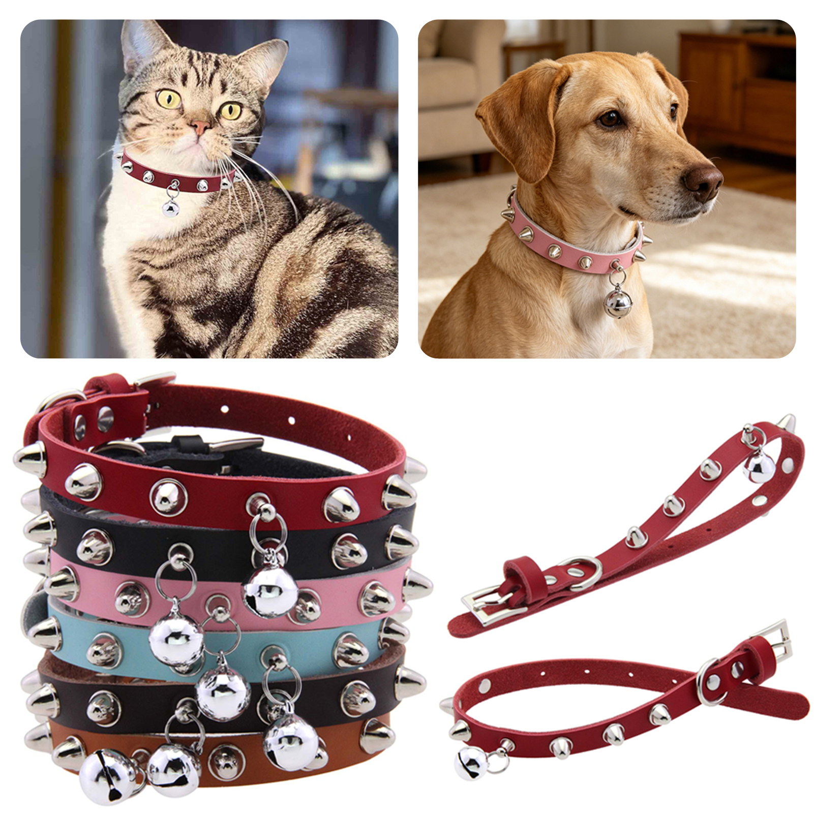 Leather Cat Collar With Bell D - D Ring Strap 评论和价格